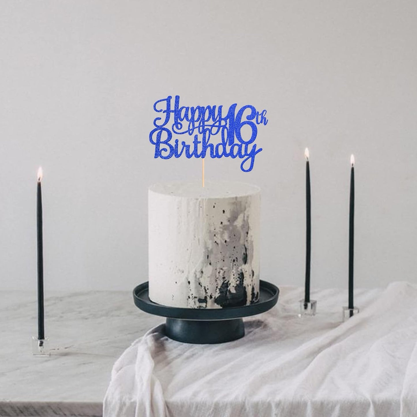 1 PCS Happy 16th Birthday Cake Topper Glitter Cheers to 16 Years Birthday Cake Pick Sweet 16 Fabulous Cake Decoration for Happy 16th Birthday Theme Party Decorations Supplies Blue