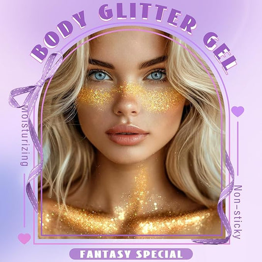 HOSAILY Roll-on Holographic Body Glitter Gel for Face Hair, Chameleon Color Changing Glitter Gel Under Light, Chunky Mermaid Sequins Festival Party Rave Accessories Shimmer Makeup (Gold)