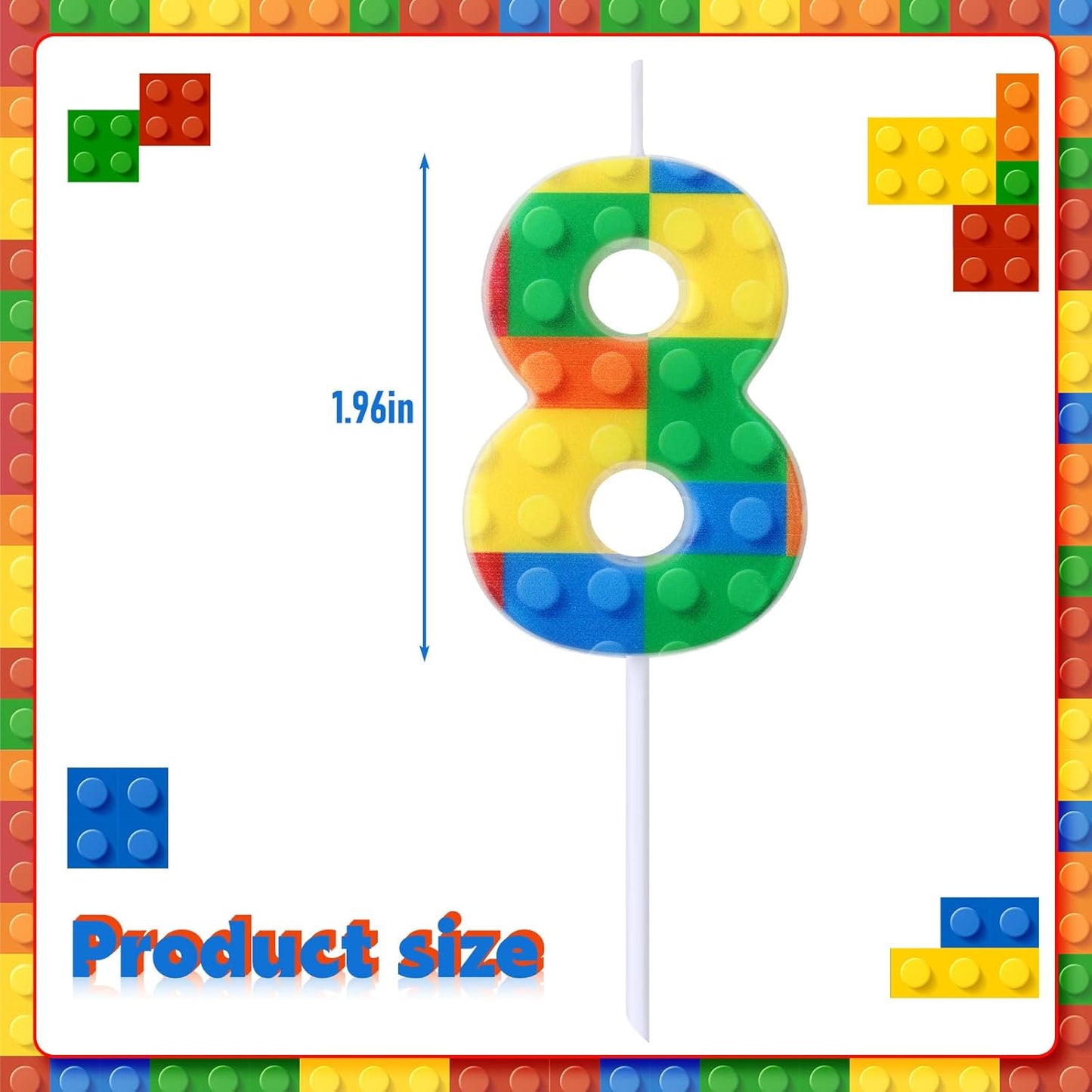 Building Block Number 0-9 Birthday Cake Candle Numeral Birthday Sparkler Candles for Building Block Cake Topper for Party Decorations Supplies(Number 8)