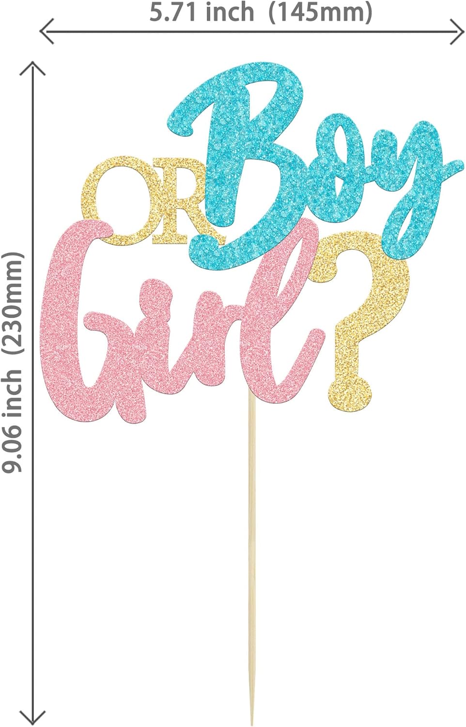 1Pc Boy or Girl Cake Topper Glitter Pink or Blue Cake Pick Gender Reveal Cake Decorations for Baby Shower Gender Reveal Theme Kids Boys Girls Birthday Party Decoration Supplies