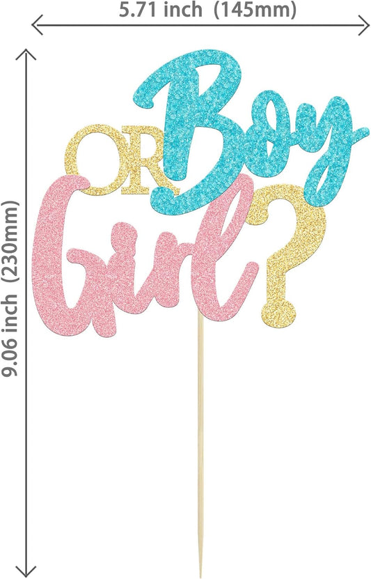 1Pc Boy or Girl Cake Topper Glitter Pink or Blue Cake Pick Gender Reveal Cake Decorations for Baby Shower Gender Reveal Theme Kids Boys Girls Birthday Party Decoration Supplies