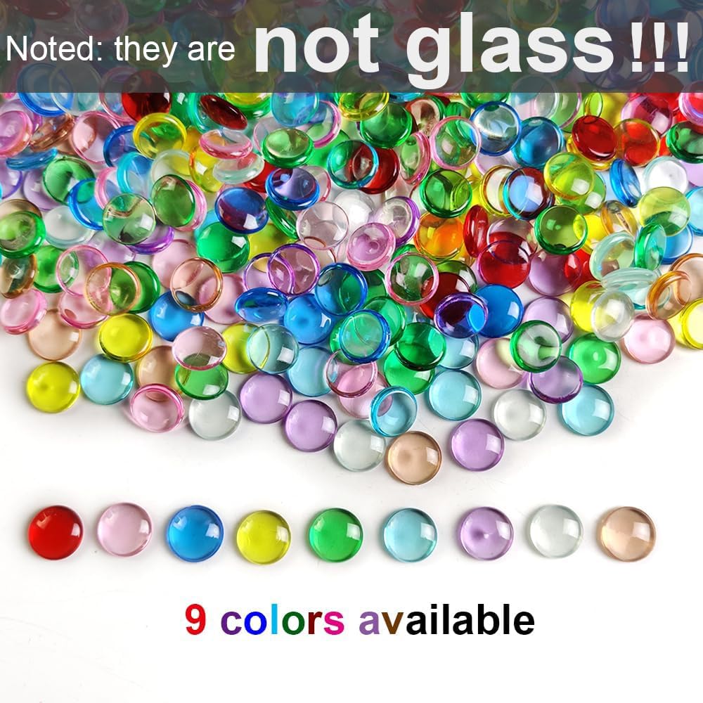 HappyFiller 630 PCS Multi Colored Acrylic Gems Stones 0.6" Plastic Flat Marble Gemstones for Mancala Replacement Beads,Vase Fillers,Arts Crafts,Party Decor Confetti,Fish Bowl Pebbles