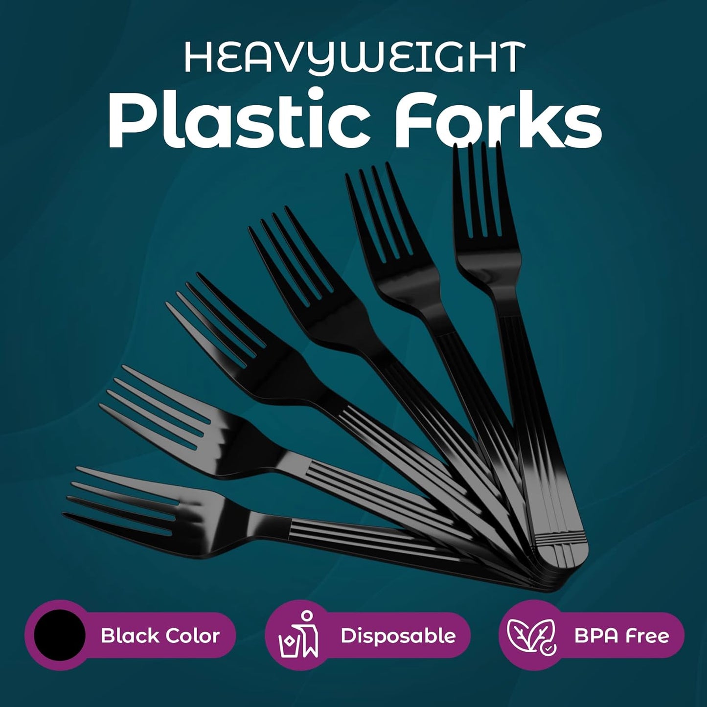 Diplastible Plastic Forks Heavy Duty - Disposable Utensils - 500 Count - Black Forks