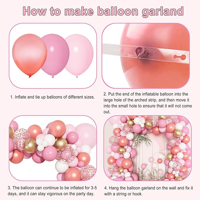 140Pcs Rose Gold Pink Balloons Garland Arch Kit, Light Pink Rose Gold Confetti Balloons for Women Girls Birthday Baby Shower Wedding Graduation Bachelorette Mother's Valentine's Day Party Decorations
