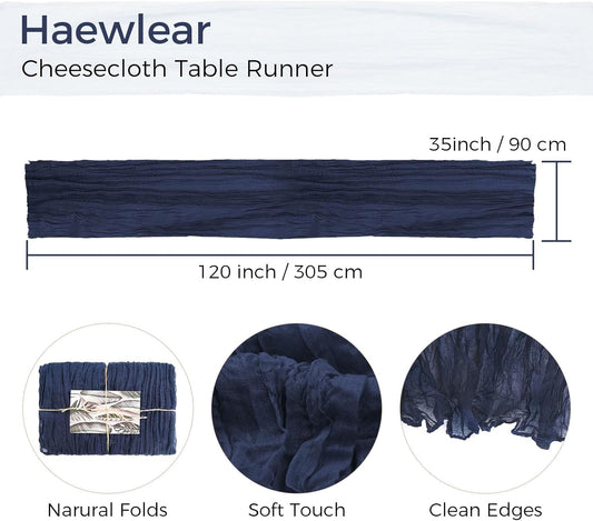 12 Pack Boho Gauze Cheesecloth Long Rustic Sheer Table Runner for Wedding Bridal Baby Shower Birthday Party Cake Table Arbor Decorations (Navy Blue)