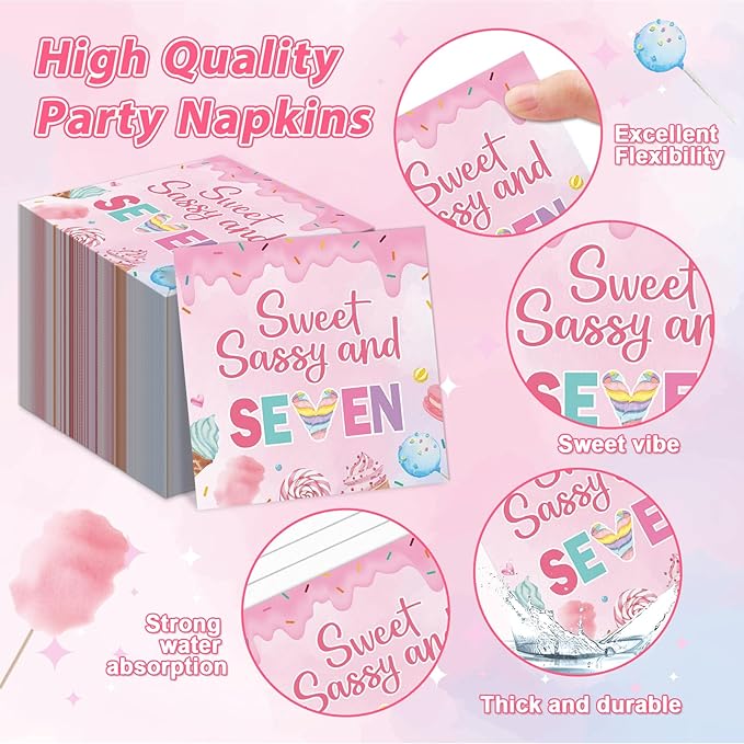 96 PCS Donut 7th Party Plates and Napkins CHristmas Donuts Party Tableware Supplies Sweet Sassy Seven Year Old Plates Napkins Decors Donuts Decorations for Kids Birthday Gatherings Decorations