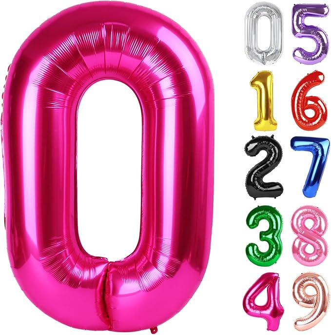 Hot Pink Number 0 Balloon 40 Inch, 0 Balloon Number for 10th 20th 30th 40th 50th 60th Birthday Decorations, Hot Pink Party Supplies