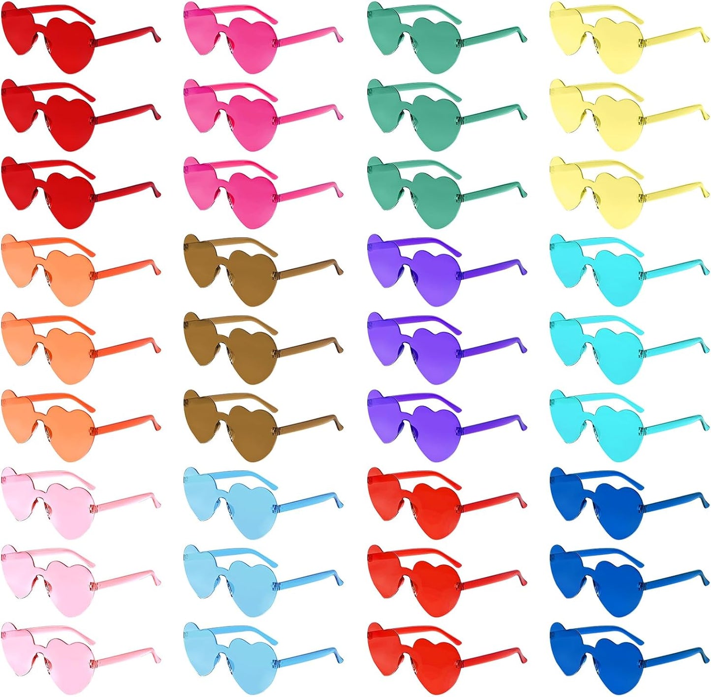 Morcheiong 12/24/36/48 Pack Heart Shaped Sunglasses Colorful Rimless Glasses Bachelorette Party Favor Eyewear for Women Girls