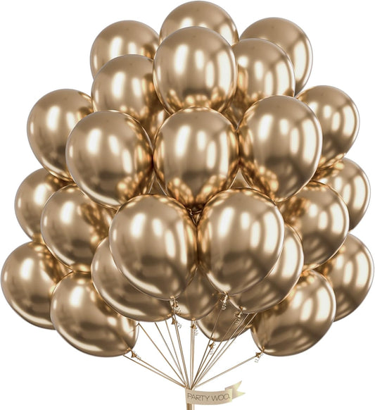 PartyWoo Chrome Gold Balloons 101 pcs 12 Inch Metallic Gold Latex Balloons for Graduation Baby Shower Gender Reveal Christmas Wedding New Year Anniversaries Birthday Party Decorations Gold-G127