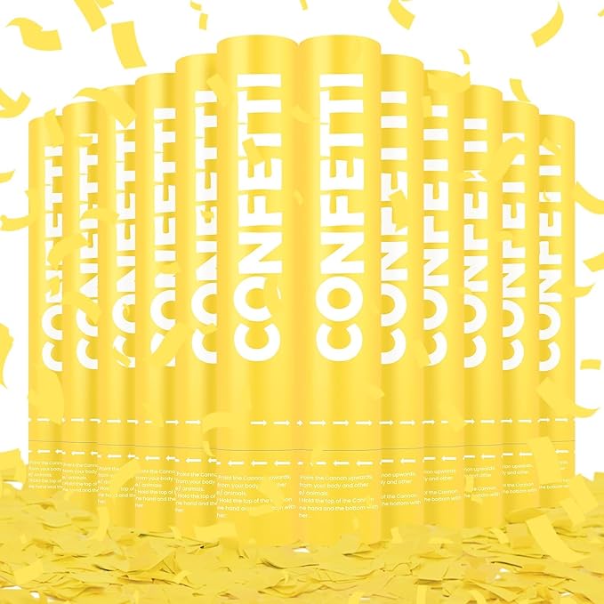 Confetti Cannon Yellow Biodegradable Confetti Poppers 12Pack Party Poppers Shooters Yellow Sticks for Wedding Graduation Engagement Anniversary Bridal Shower Valentines Day Birthday