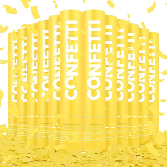 Confetti Cannon Yellow Biodegradable Confetti Poppers 12Pack Party Poppers Shooters Yellow Sticks for Wedding Graduation Engagement Anniversary Bridal Shower Valentines Day Birthday