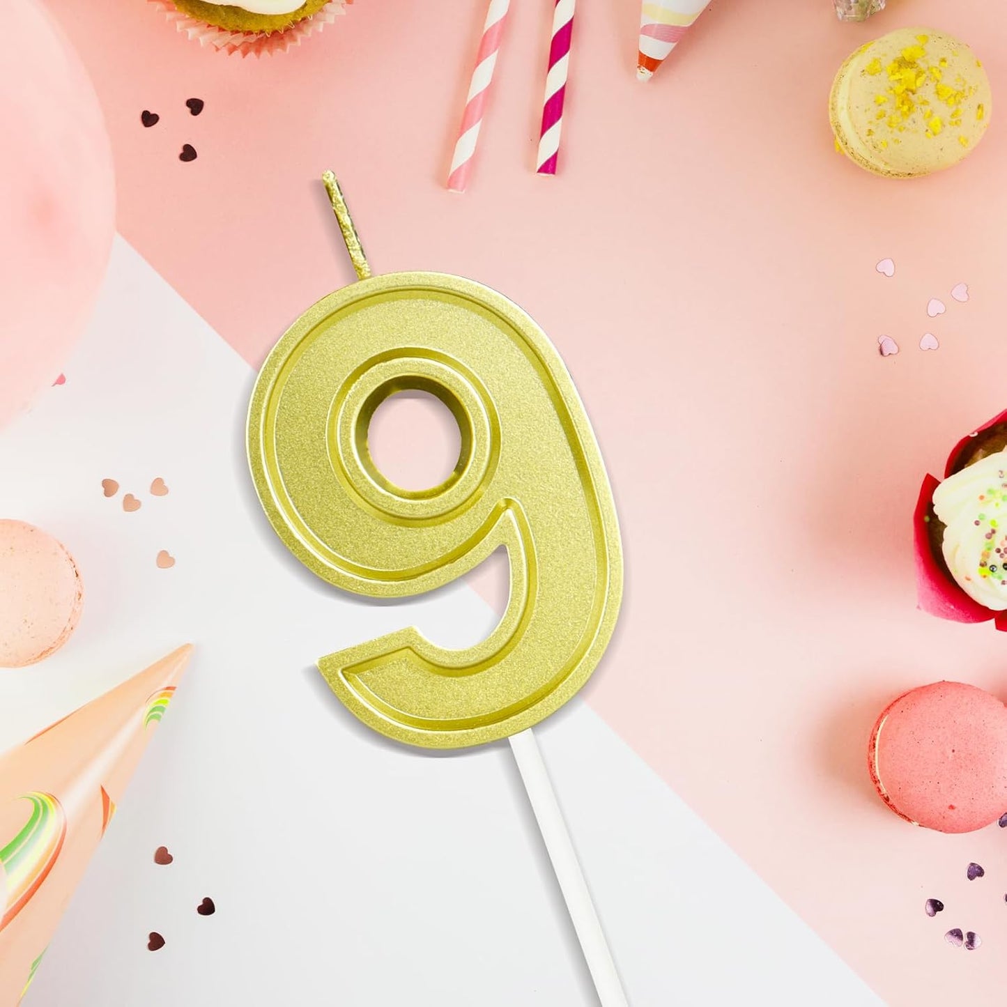 BEAN LIEVE Gold Birthday Candles Number 9, Gold Number Candles, Cake Number Candles for Birthday Parties and Wedding Anniversary Celebrations