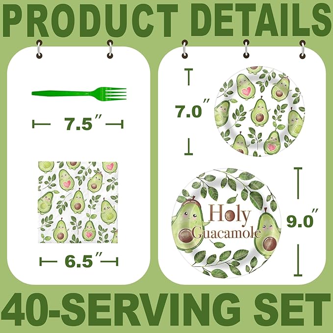 Avocado Party Decorations - Avocado Party Plates and Napkins for Kids Birthday Party, Serves 40 Guests