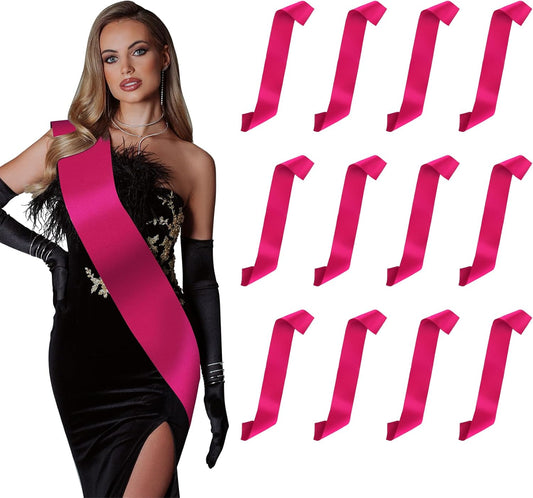 12pcs Satin Sashes - Hot Pink Sash for Birthday Girl, Bride To Be, President, Bachelorette, Homecoming, Pageants, Miss, Senior, Party Favors