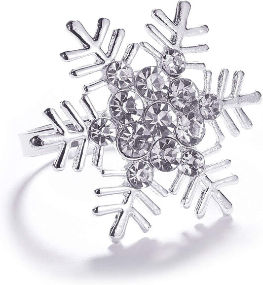 Legigo Set of 8 Christmas Xmas Snowflake Napkin Rings Set- Metal Diamond Snow Xmas Napkin Ring Holders for Cloth Napkins, Christmas Holiday Party Dinner Table Decoration