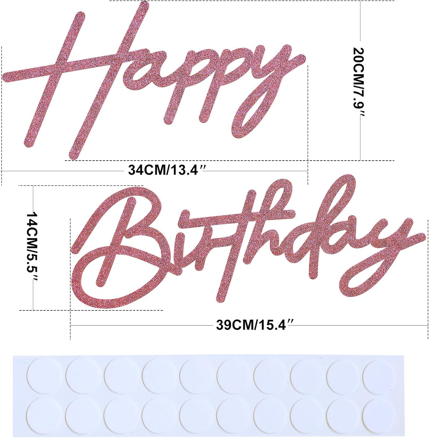 Glitter Pink Happy Birthday Sign for Backdrop - Felt Glitter Letters for Birthday Party Balloon Arch Party Baby Shower, Reusable Large Happy Birthday Decorations Party Letters Sign for Women