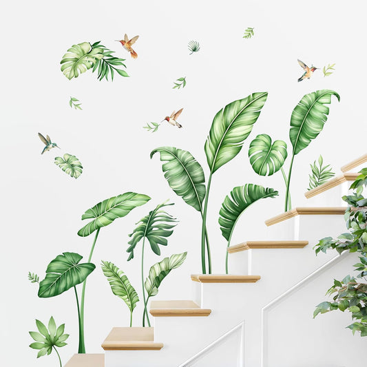 Large Palm Leaves Wall Decals, Tropical Plants Wall Stickers Boho Green Peel and Stick Wall Decal Self Adhesive Wall Art Sticker for Aisle Bedroom Office Sofa Backdrop Home Decor