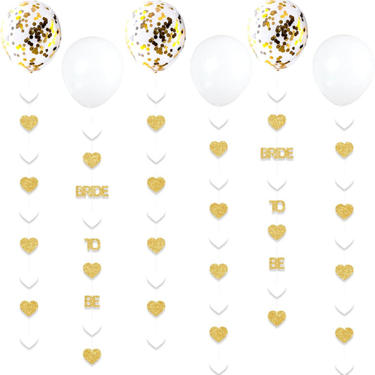 Gold Bride to Be Decorations Gold/White Heart Bride to Be Garland with Balloons for Bridal Shower Engaement Bachelorette Party