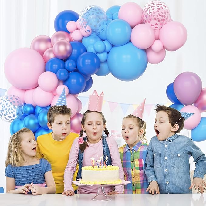 Amandir 153pcs Pink and Blue Balloon Arch Garland Kit, Different Sizes 18 12 10 5 inch Pastel Blue Pink Purple Confetti Balloons for Boys Girls Shower Pool Summer Party Gender Reveal Decorations