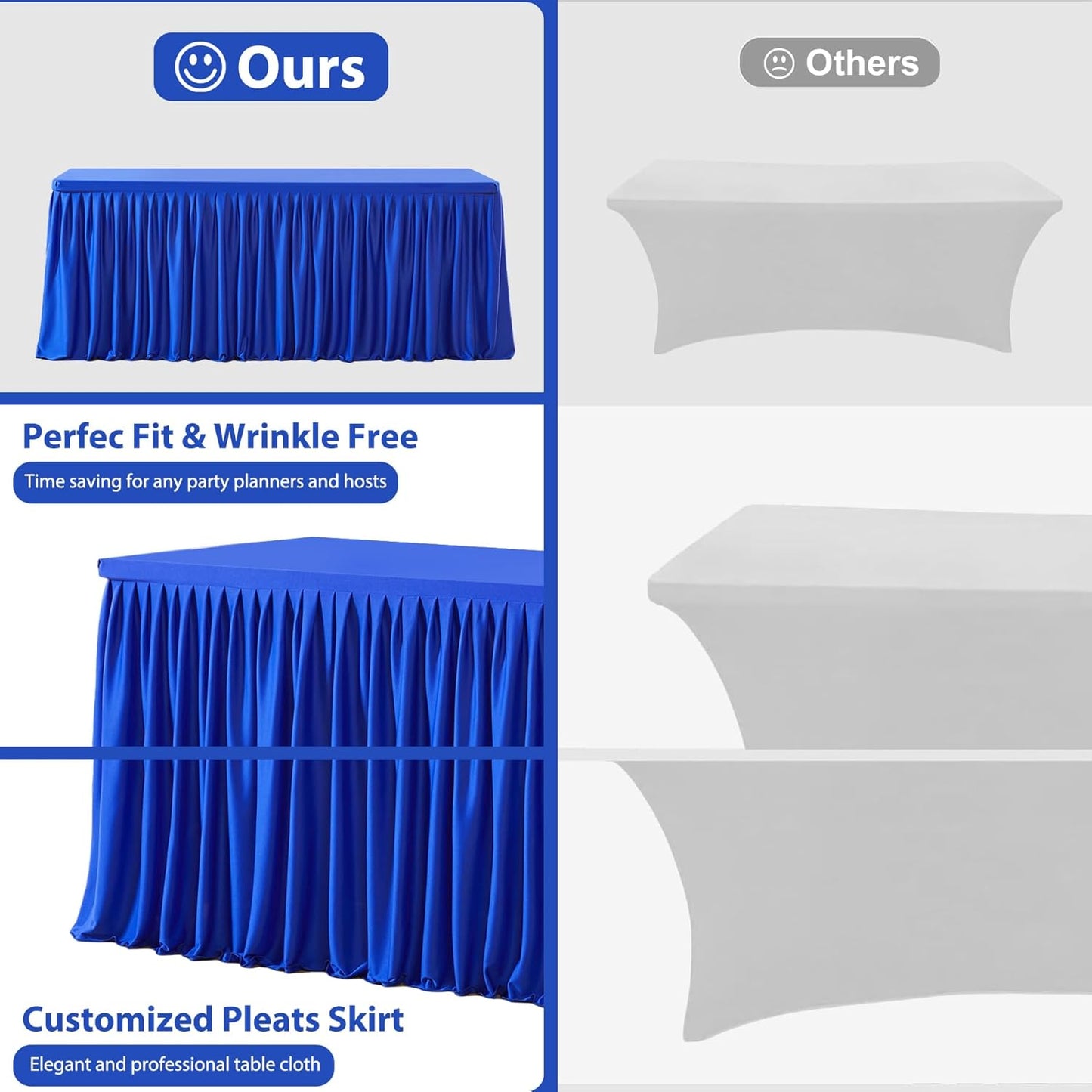 Royal Blue Polyester Table Clothes for 4 Foot Rectangle Tables, Wrinkle Free Fitted Table Cover with Pleated Ruffle Table Skirt for Birthday Party Wedding Trade Show Event Display