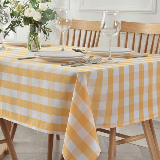 maxmill Checkered Square Tablecloth Stain Resistant Waterproof and Wrinkle Resistant Washable Heavy Weight Soft Table Cloth Gingham for Dining Room and Outdoor Use, 52 x 52 Inch Yellow and White