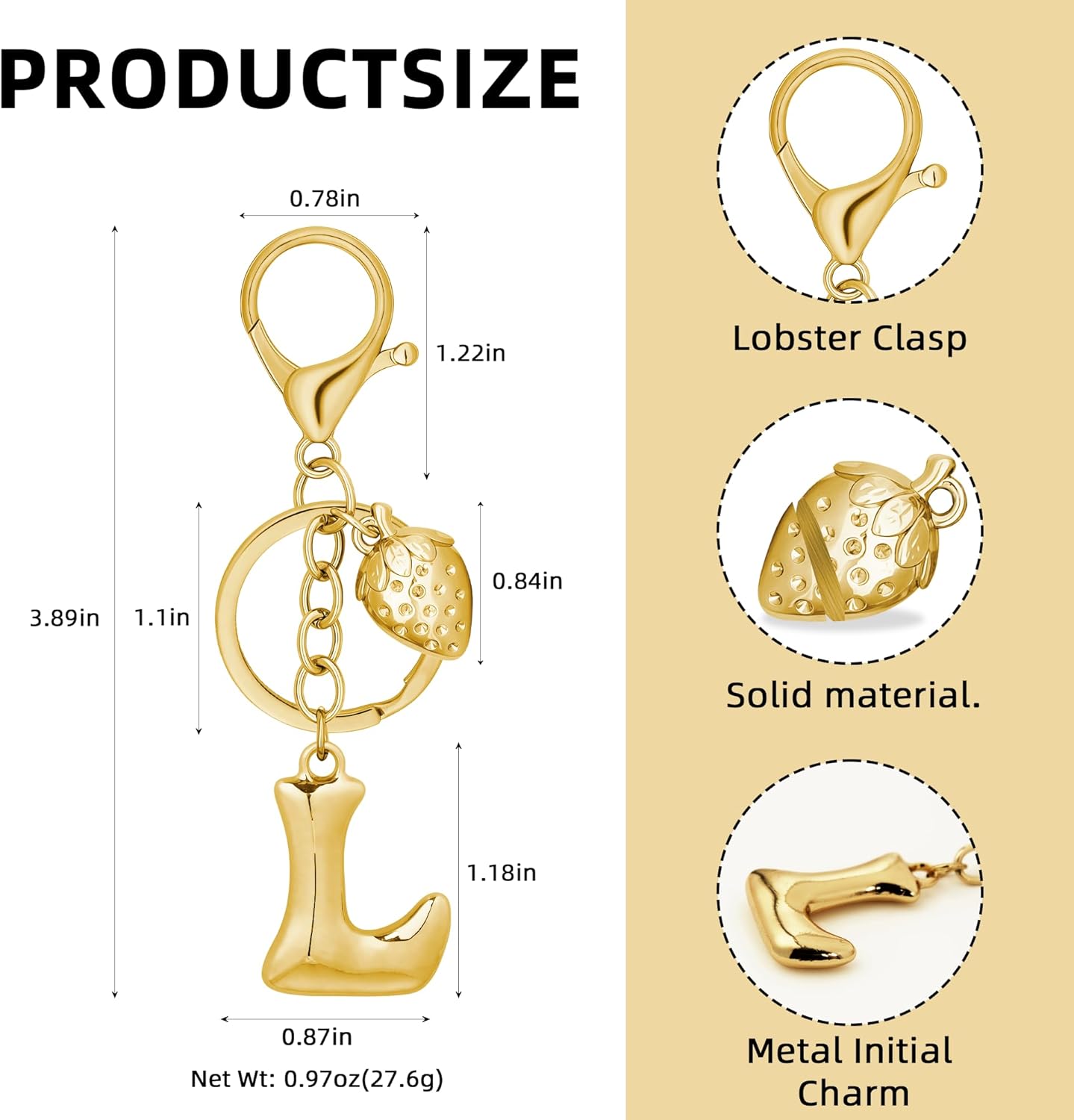 Gold Bubble Heart Initial Bag Charms for Handbags – Cute Initial Letter Keychain for Women, Purse Charms, Gold Gift