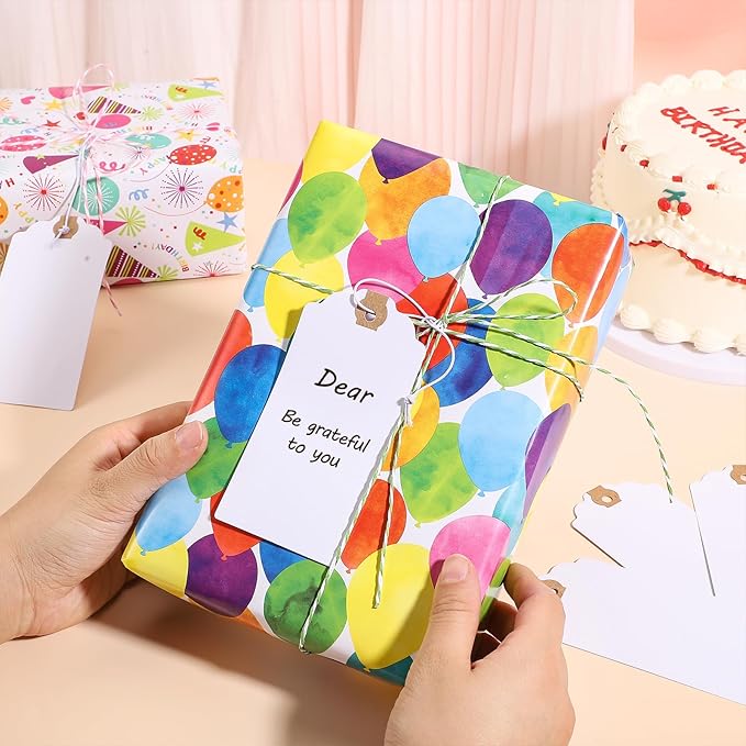 120 Pack White Gift Tags with Elastic String Hang Paper Marking Tags with String Attached Reinforced Hole Writable Inventory Tag 4.76''×2.36''