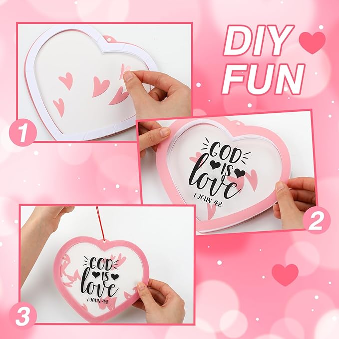 Frienda 48 Set Christian Valentines Crafts Religious Valentine's Day Craft Kit with Sticker DIY Christian Religious Hanging Ornament Make Your Own Sunday School Home Decor for Party Favors Activities