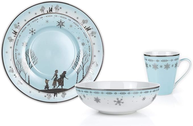 Disney Frozen 2 Anna & Elsa Themed Dinnerware Dining Set | Official Disney Collectible Ceramic Display | Includes Plates, Bowls, And Mugs | 16-Piece Set