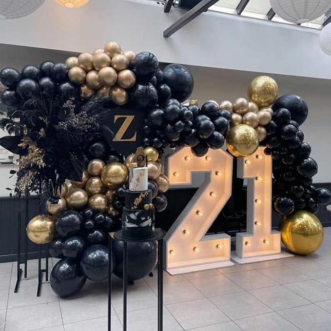 Black and Gold Balloons Garland Arch Kit, 134pcs Black and Metallic Gold Balloons with Different Size for Graduation, 2024 New Year, Birthday, Anniversary Party Decorations Supplies