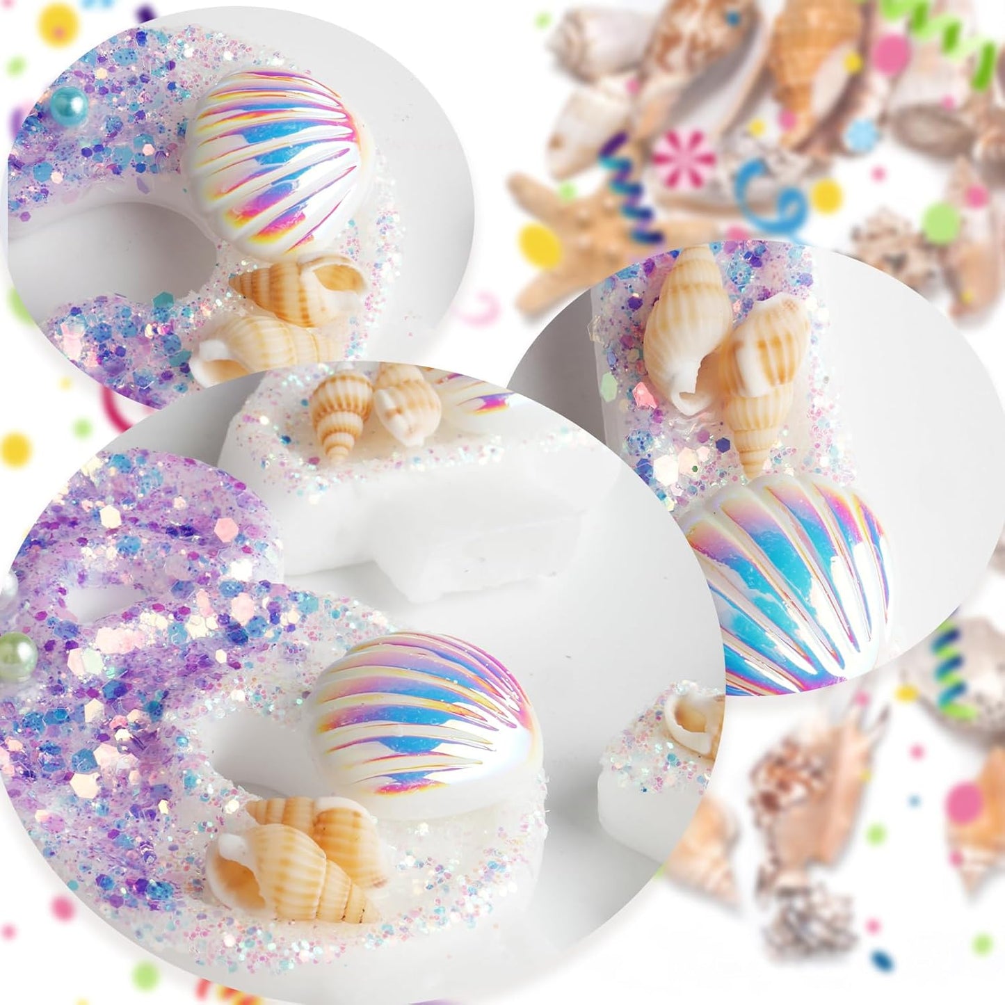 Pulper Mermaid Sequins Shell Birthday Candles, Mermaid Themed Birthday Cake Topper
