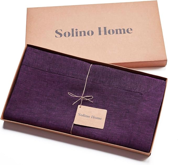 Solino Home Linen Tablecloth 60 x 90 Inch - 100% Pure Linen Grape Table Cloth for Rectangle Tables - Athena, Machine Washable Tablecloth for Winter, Valentines, Spring, Easter