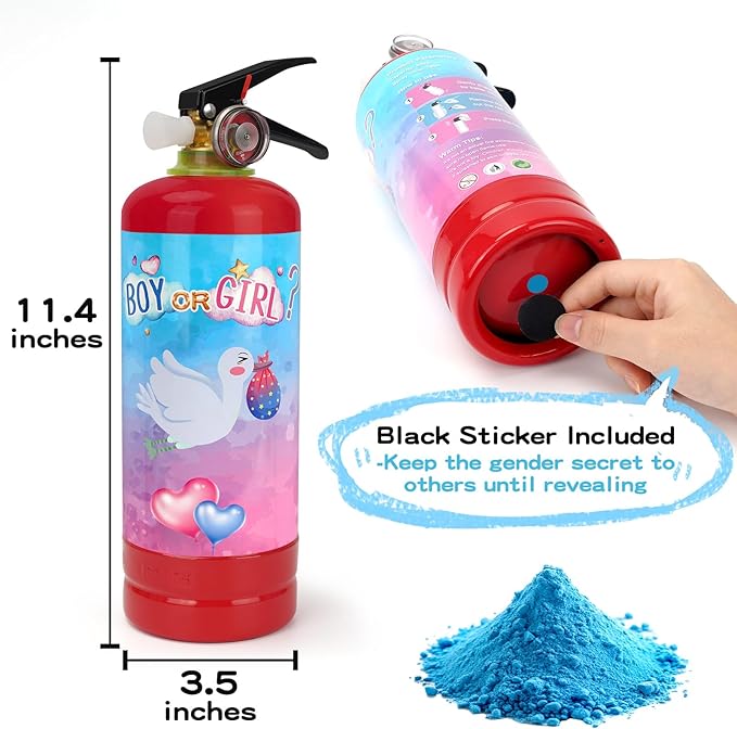 Gender Reveal Fire Extinguisher, 2 Pack Boy Gender Reveal Ideas Party Decor, Biodegragable Gender Reveal Party Supllies (Extra Large)