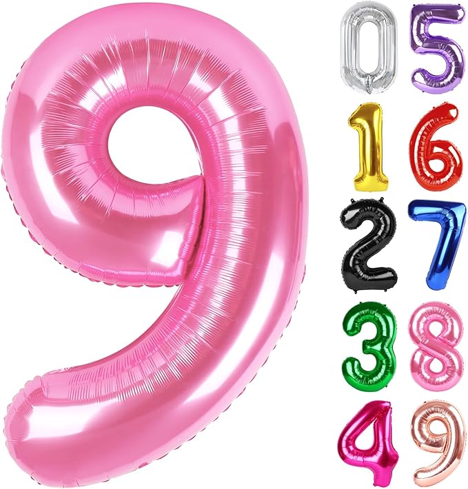 Pink Number 9 Balloon 40 Inch, 9th Birthday Party Decorations for Children, Giant 9 Foil Balloon for Party Supplies