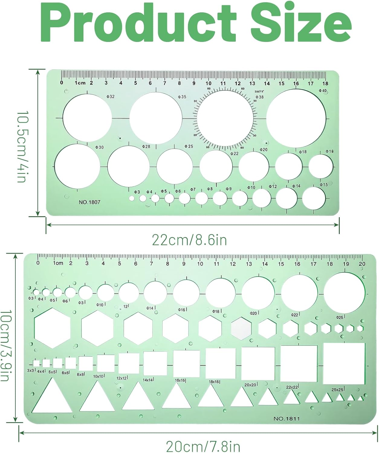 2pcs Circle Stencils, Lightweight and Portable Stencils for Drawing, Durable Geometric Stencil, Draw Geometric Shapes Such as Circles, Triangles, Squares, and Hexagons of Various Sizes