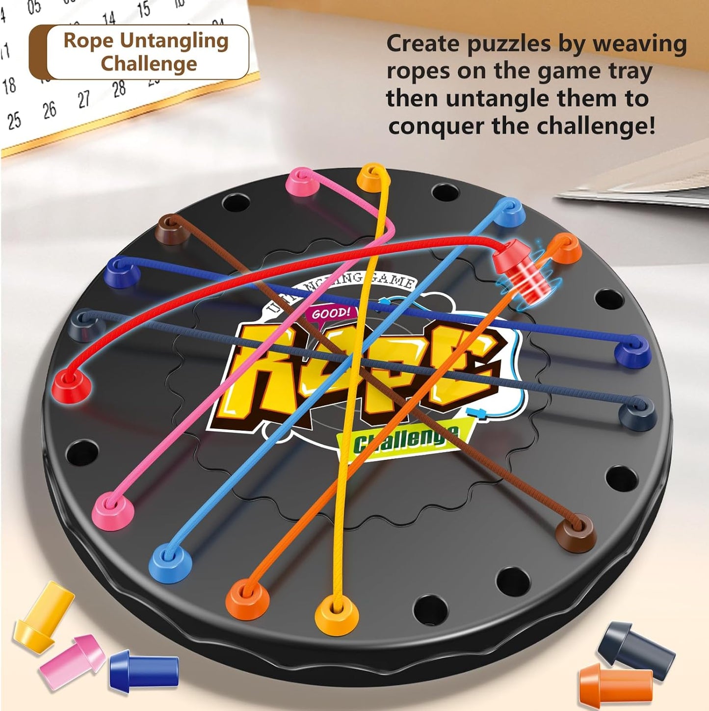 Rope Untangling Puzzle Game, Mini Travel Size Educational Strategy Board Game for Kids & Adults, Family Travel Party Games with Multi-Level Challenges, Gifts for All Ages（Manual on Box）