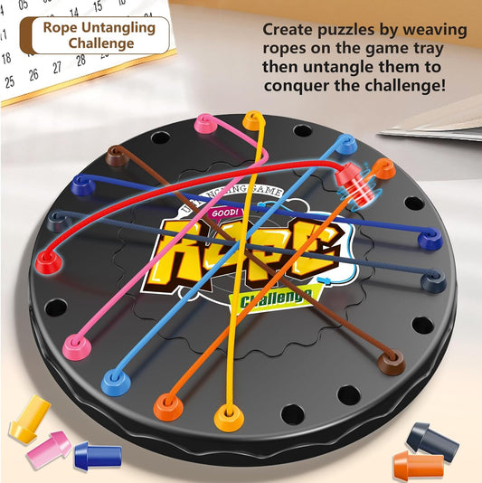 Rope Untangling Puzzle Game, Mini Travel Size Educational Strategy Board Game for Kids & Adults, Family Travel Party Games with Multi-Level Challenges, Gifts for All Ages（Manual on Box）