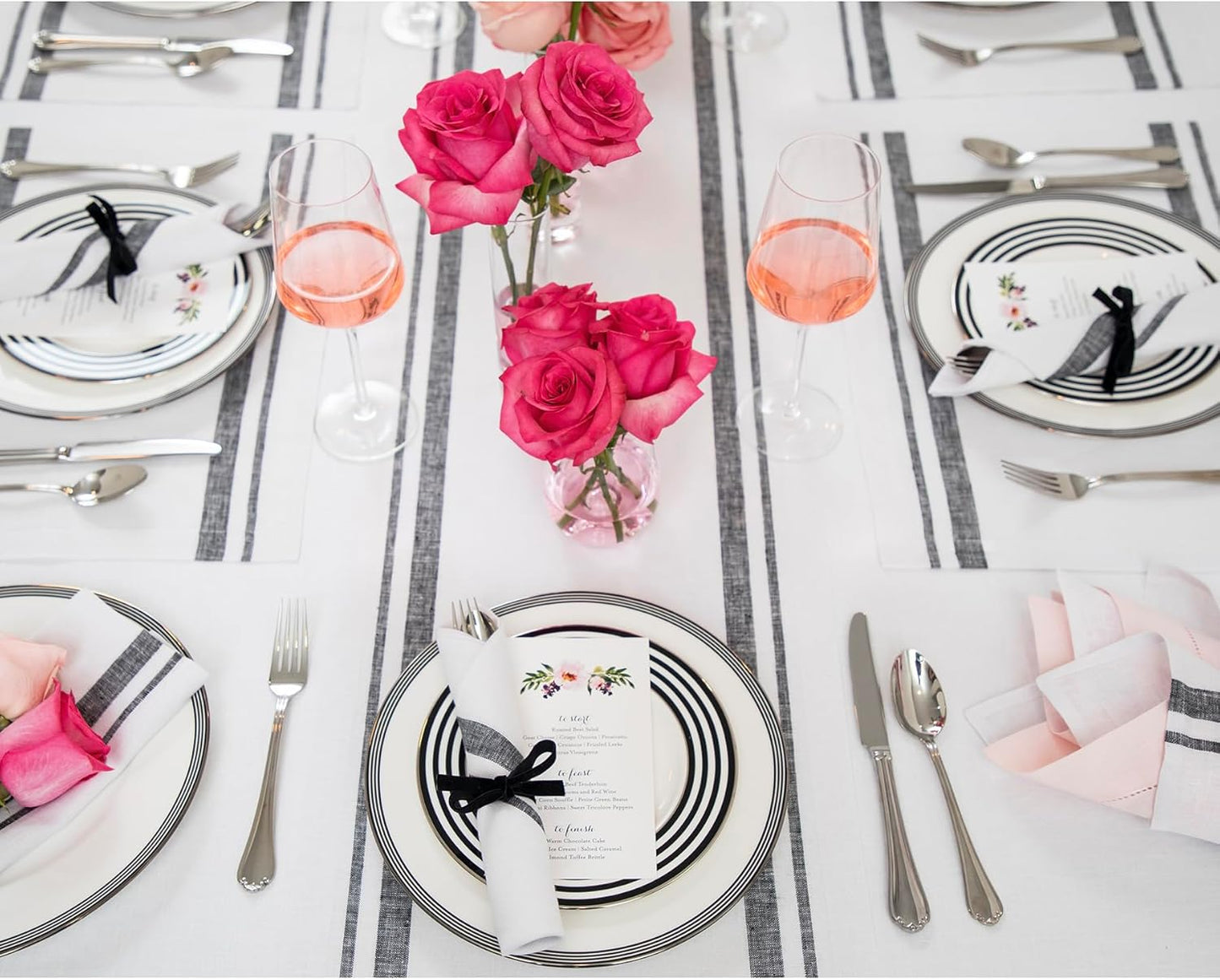 Solino Home Linen Table Runner 60 Inches - 100% Pure Linen Black and White French Stripe Table Runner 14 x 60 Inch Ideal for Dresser and Coffee Tables - Fall, Autumn, Halloween, Thanksgiving, Holiday