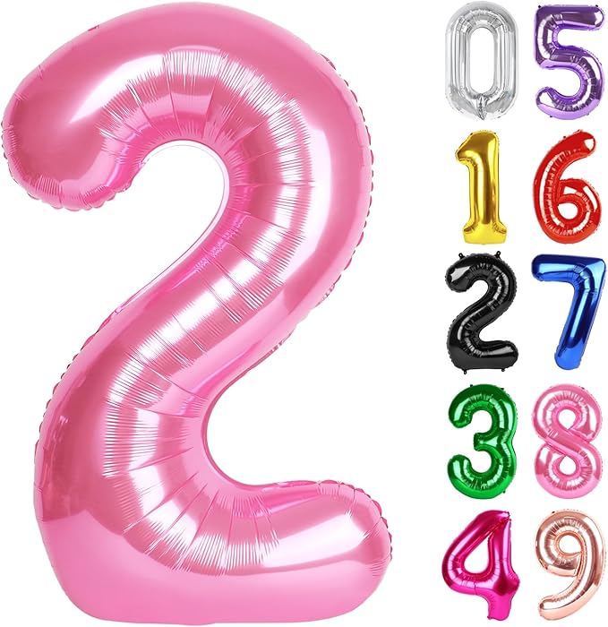 Pink Number 2 Balloon 40 Inch, 2nd Birthday Decoration for Toddlers Girls Boys, Sparkling 2 Number Balloon Party Decor