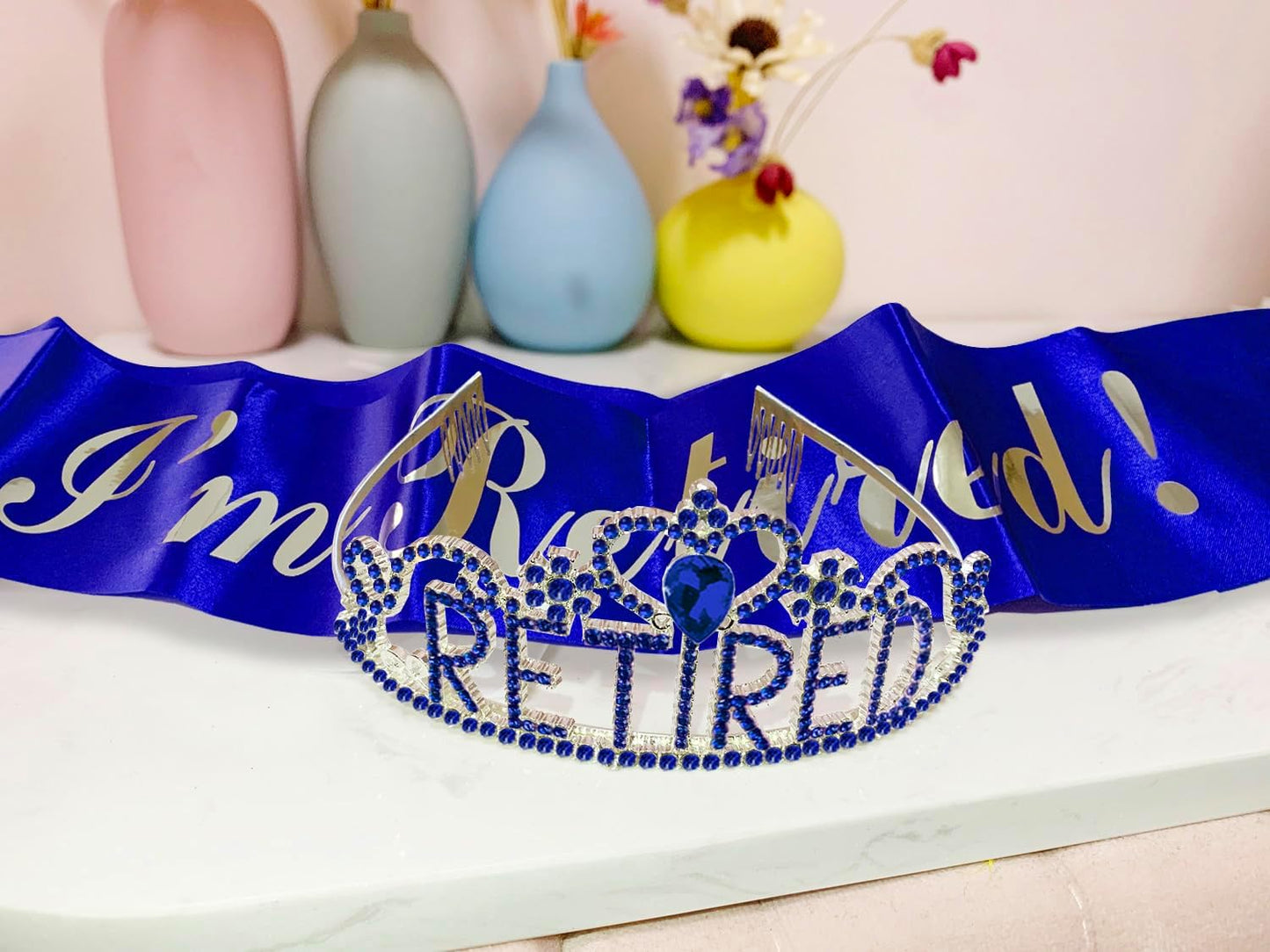 JETKONG Retirement Party Decorations Retired Tiara/Crown, Retired Sash for Women Retirement Gifts, Retirement Party Supplies, Gifts, Favors (Dark Blue)