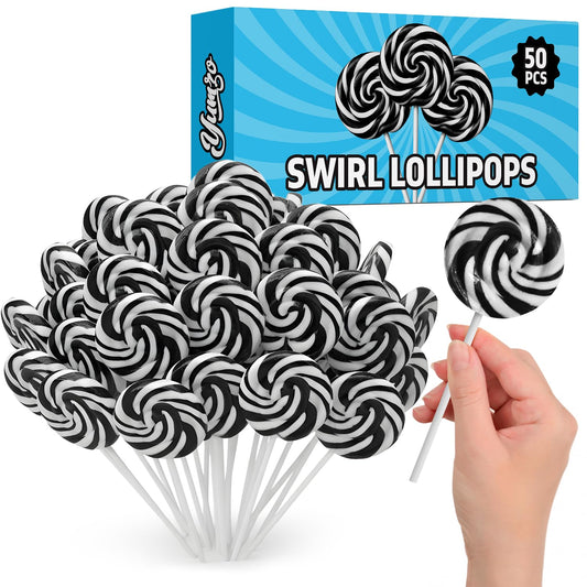Black and White Halloween Lollipops, 50 Pieces of swirl Lollipops Individually Wrapped, Perfect Trick or Treat for Kids and Adults, Halloween Candy Individually Wrapped for Sharing at Parties