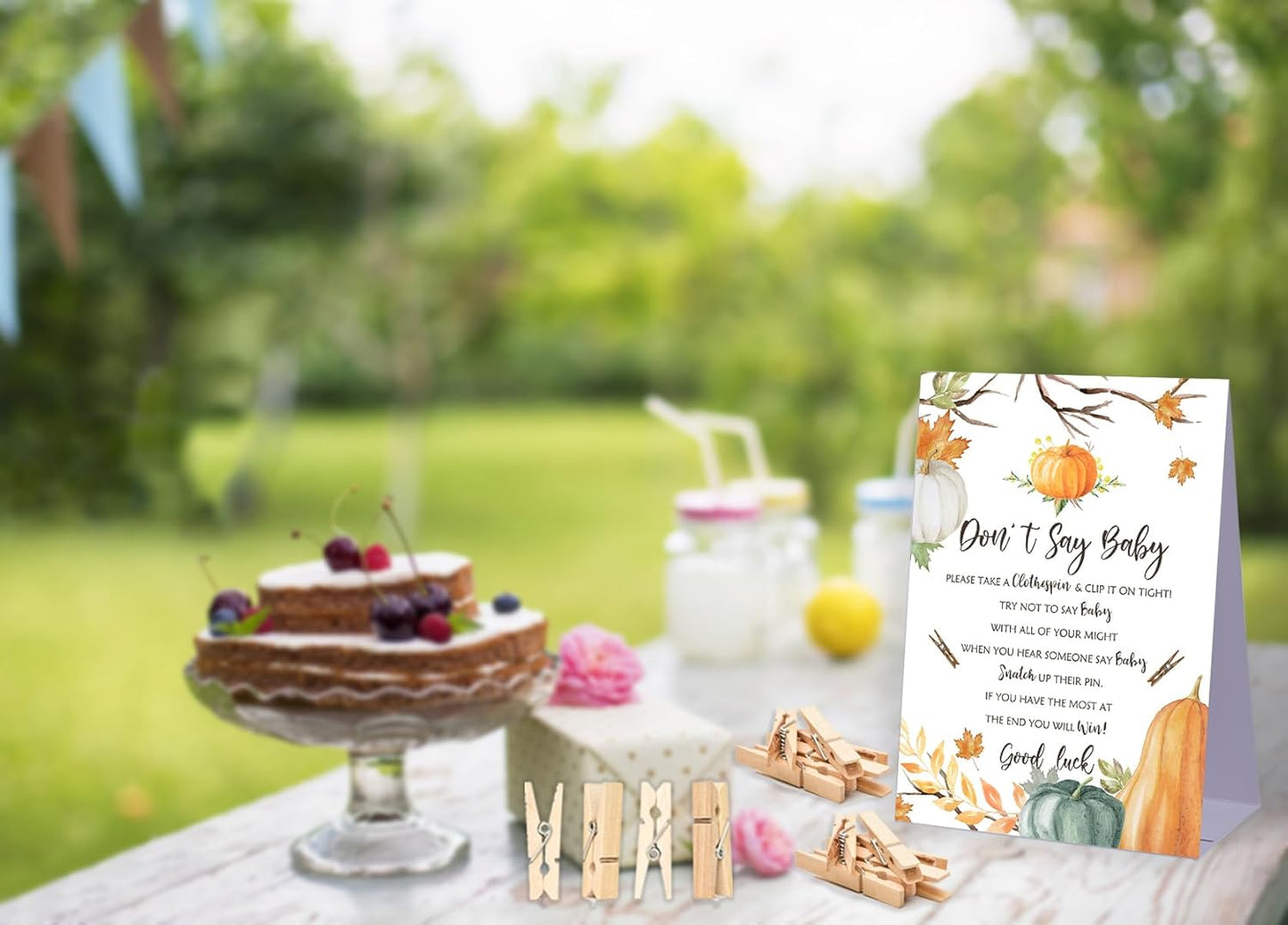 Don't Say Baby Baby Shower Game,Boho Pumpkin Baby Shower Decorations,Rustic Baby Shower Decorations,Neutral Baby Shower Decorations,Baby Shower Game Ideas,1 Sign & 50 Mini Clothespins Set-B22