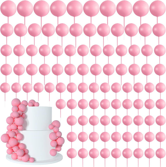138 Pcs Pink Balls Cake Topper Decorations Balloon Cupcake Toppers Foam Multisize Cake Topper Balls for Birthday Party Wedding Anniversary
