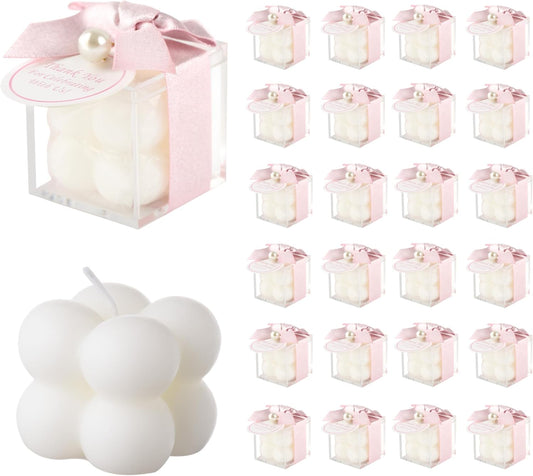 ACITHGL 30 Sets Small Bubble Candle Wedding Candles Favors for Guests Bulk Bridal Shower Favors Candles with Stylish Ribbons Thank You Cards Gifts (Shimmering Pink)