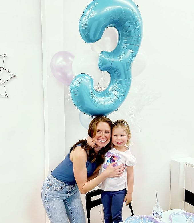 Pearlescent Blue 4 Balloon, Number Balloons 40 Inch, 4th Birthday Decorations for Girls Boys, Four Large Numbers for Party Decor, Number 4 Balloon