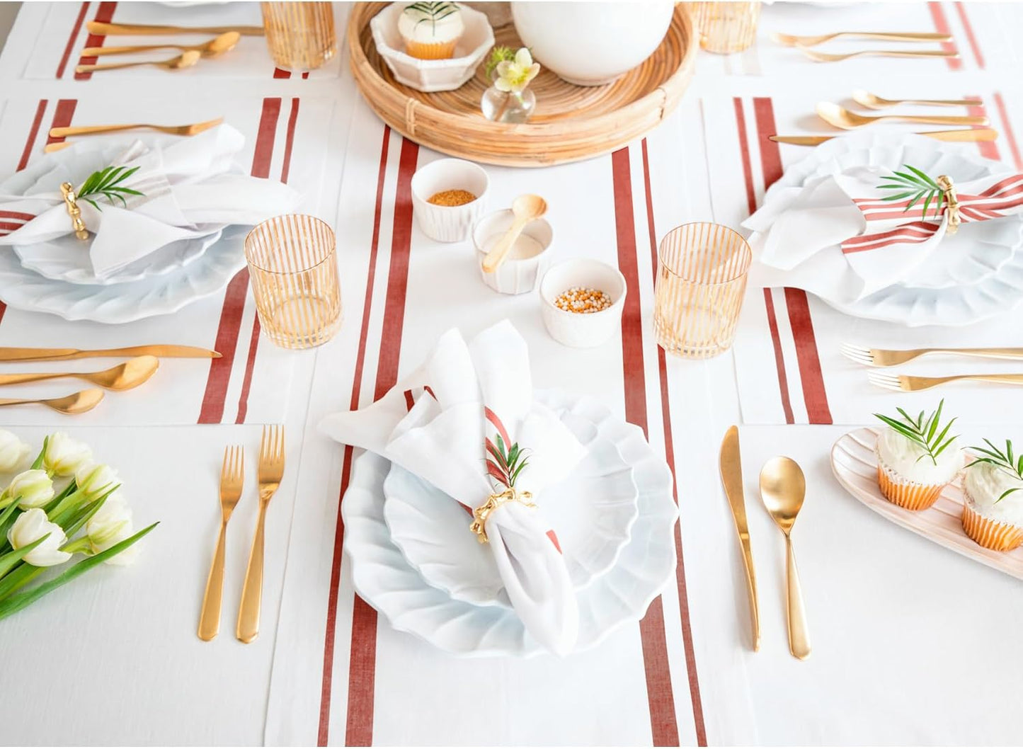 Solino Home Linen Table Runner 90 Inches Long - French Stripe, 100% Pure Linen Red and White Farmhouse Table Runner 16 x 90 Inch Ideal for Dining