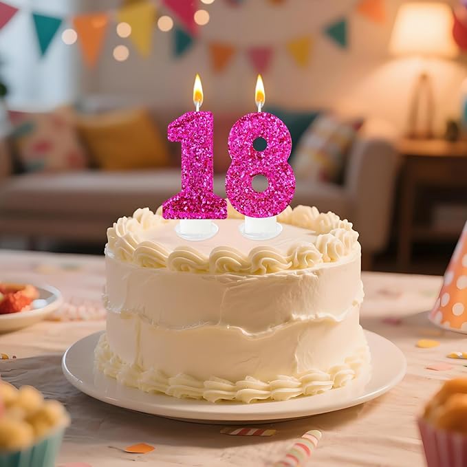Zailo Birthday Number Candles, Glitter Number Candle Cake Decorations with Sequins, Cupcake Decorations for Girls, Women, Party Anniversary Celebrations (Number 8, Bright red)