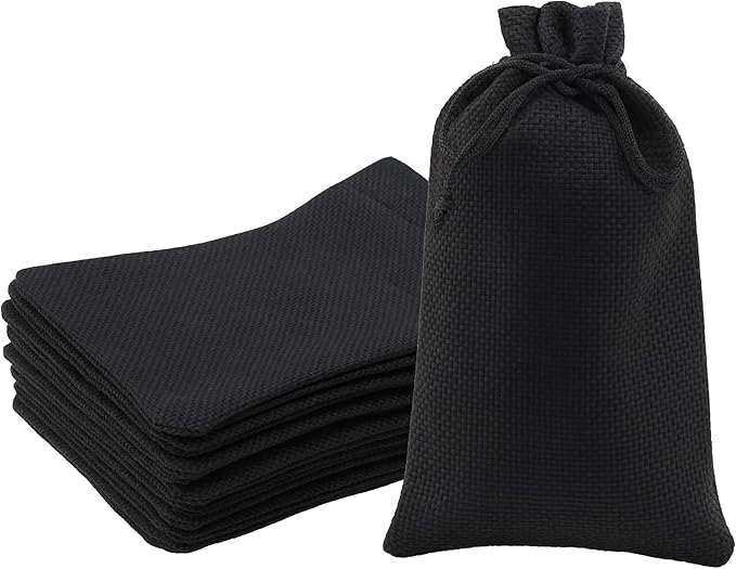 Mandala Crafts 8X10 Inch Black Burlap Drawstring Gift Bags for Favors - 20 Large Linen Sacks Gift Pouches for Candy, Coffee, Jewelry, Wedding, and Party Supplies