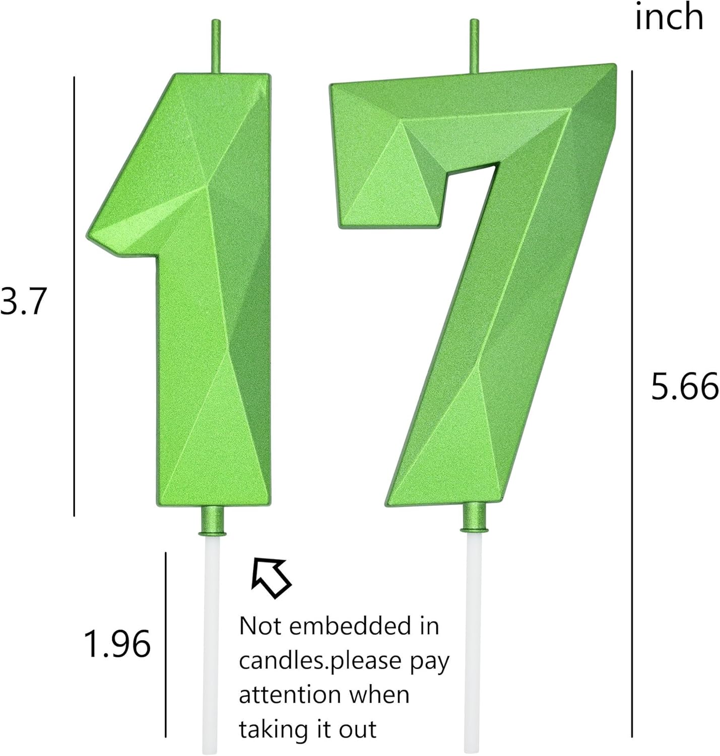 DERVENTA Large Birthday Candle Number 3D Green 3.7 inch Party Celebration Anniversary Decoration Cake Topper 1 Piece (Number 17 Green)