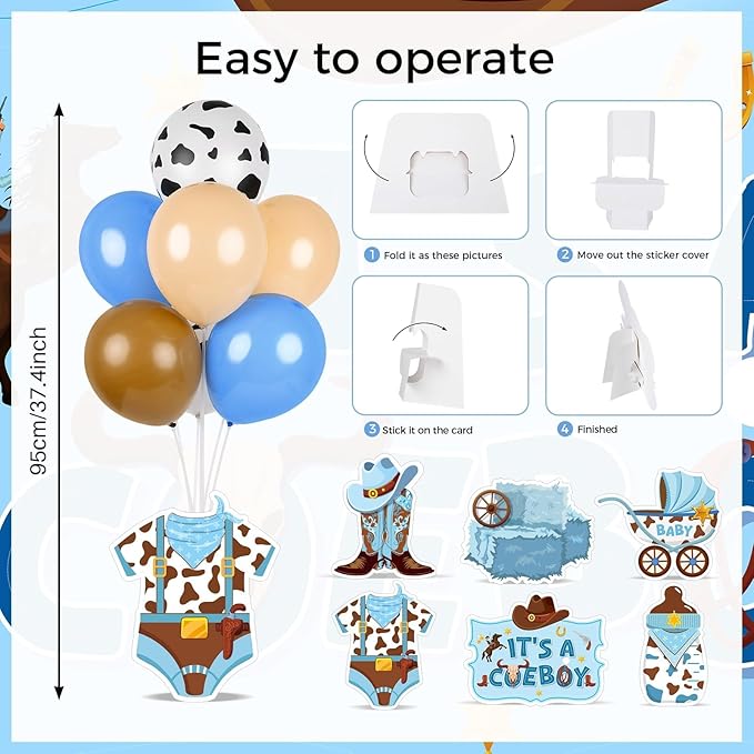 6 Sets Cowboy Baby Shower Balloon Stand Kit for Table My First Rodeo Balloon Stand Kit Western Themed Centerpiece Decorations for Cowboy Birthday Baby Shower Topper Party Supplies